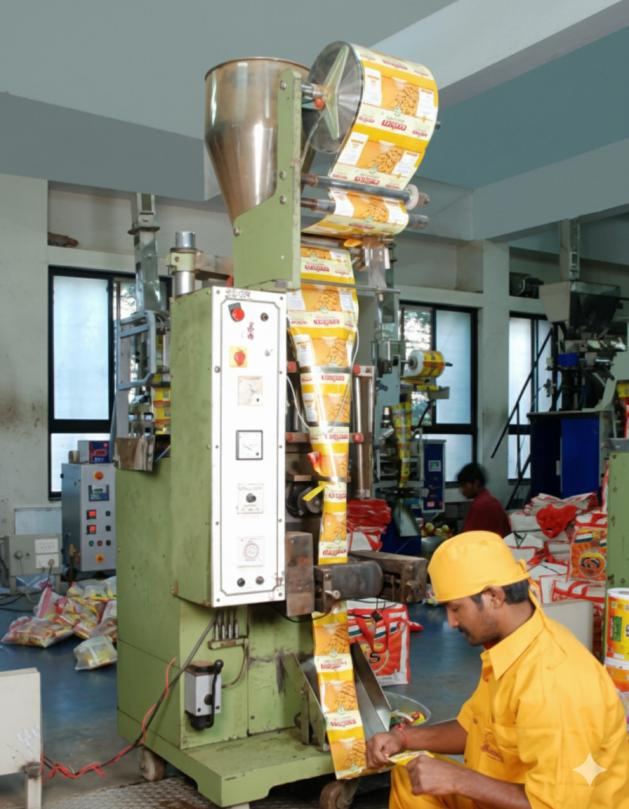 Packaging line filling and sealing branded turmeric pouches